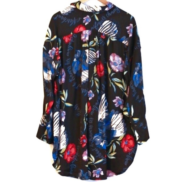 FREE PEOPLE SILKY NIGHTS FLORAL BUTTON DOWN TUNIC - Picture 11 of 12